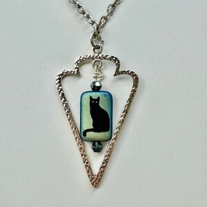 Hand Crafted Black Cat Pendant Stainless Steel Necklace